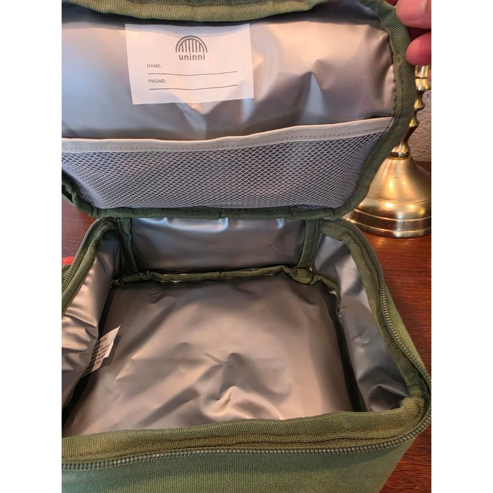 Uninni Triceratops Dinosaur Lunch Bag Insulated Green Canvas Kids Lunch Box NWT